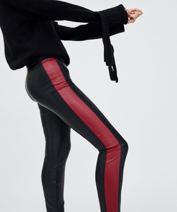 Image de Legging en simili cuir avec bande rouge