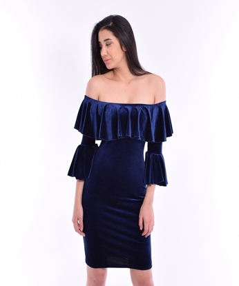 Picture of Velvet Dress With Ruffle Collar